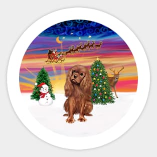 Santa Takes Off into the Sunset as his Ruby Cavalier King Charles Watches Sticker